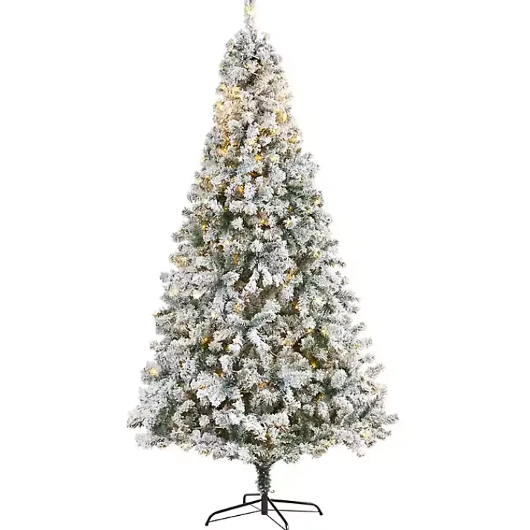 Clearance 8 ft. Flocked Pre-Lit Rock Spruce Christmas Tree Christmas Trees