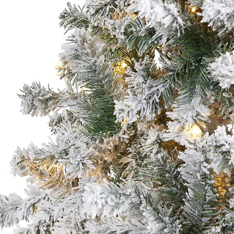 Clearance 8 ft. Flocked Pre-Lit Rock Spruce Christmas Tree Christmas Trees