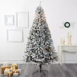 Clearance 8 ft. Flocked Pre-Lit Rock Spruce Christmas Tree Christmas Trees