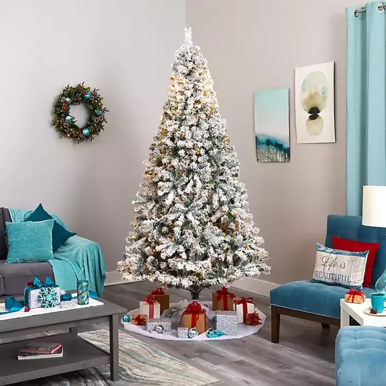 Clearance 8 ft. Flocked Pre-Lit Rock Spruce Christmas Tree Christmas Trees