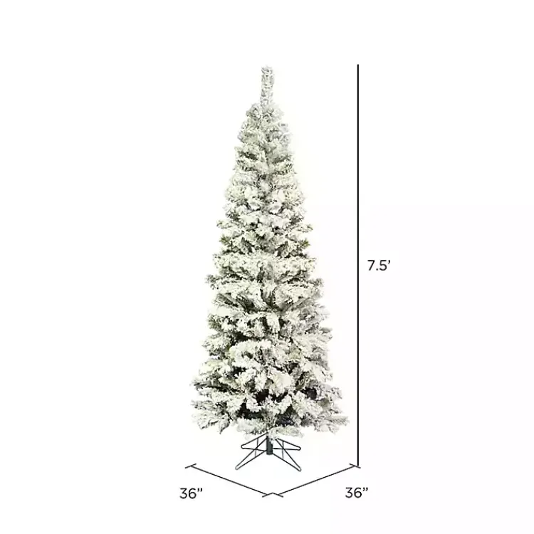 Clearance 7.5 ft. Flocked Slim Pacific Pine Christmas Tree Christmas Trees
