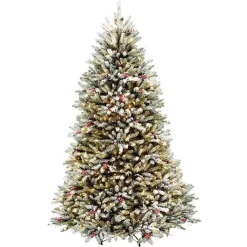 New 7.5 ft. Lit Flocked Dunhill Fir Christmas Tree Christmas Trees