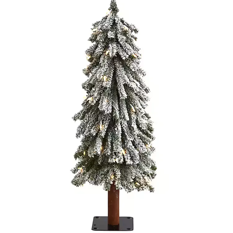 Online 3 ft. Lit Flocked Grand Alpine Trunk Mini Tree Christmas Trees