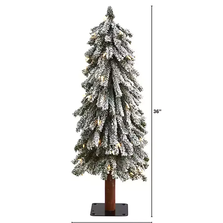 Online 3 ft. Lit Flocked Grand Alpine Trunk Mini Tree Christmas Trees