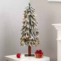 Online 3 ft. Lit Flocked Grand Alpine Trunk Mini Tree Christmas Trees