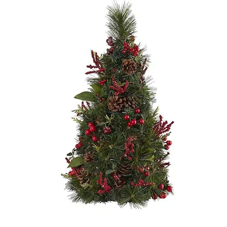 Hot 2 ft. Lit Mixed Pine and Berries Christmas Tree Christmas Arrangements & Garland