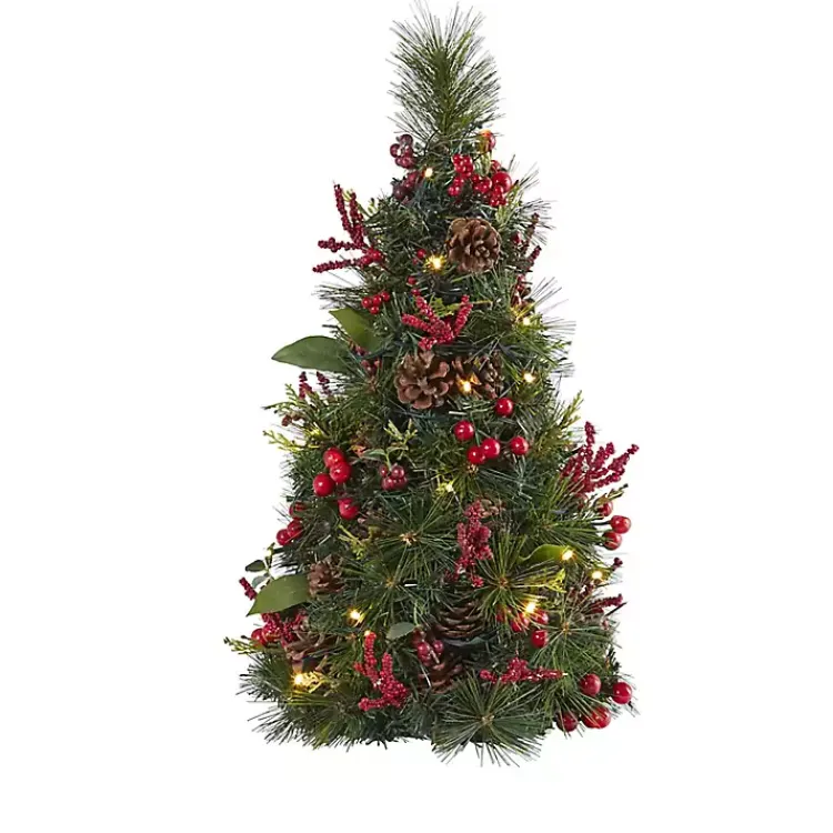 Hot 2 ft. Lit Mixed Pine and Berries Christmas Tree Christmas Arrangements & Garland