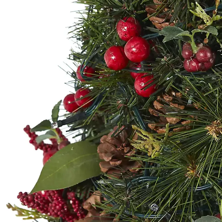 Hot 2 ft. Lit Mixed Pine and Berries Christmas Tree Christmas Arrangements & Garland