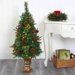 Hot 4 ft. Pre-Lit Berry and Pine Cones Tree in Urn Christmas Trees