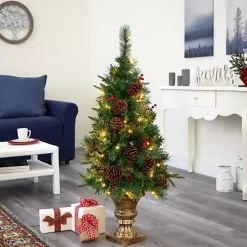 Hot 4 ft. Pre-Lit Berry and Pine Cones Tree in Urn Christmas Trees