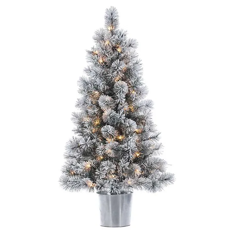 Online 4.5 ft. Pre-Lit Flocked Potted Pine Christmas Tree Christmas Trees