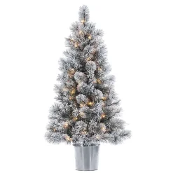 Online 4.5 ft. Pre-Lit Flocked Potted Pine Christmas Tree Christmas Trees