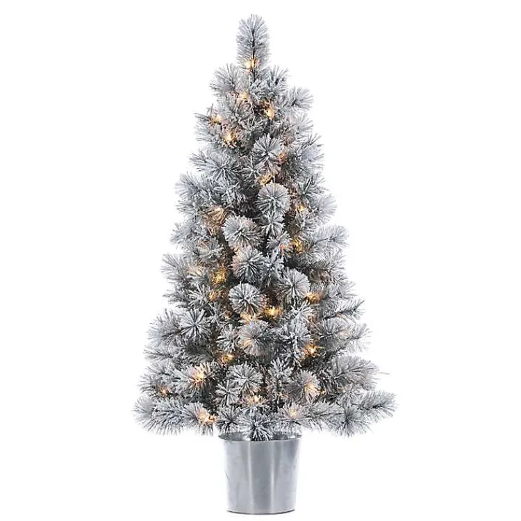 Online 4.5 ft. Pre-Lit Flocked Potted Pine Christmas Tree Christmas Trees