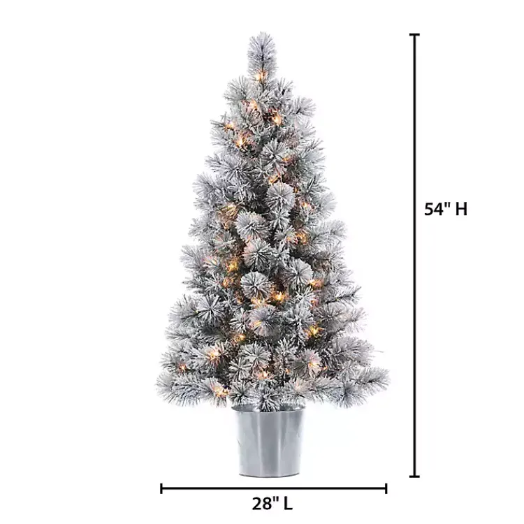 Online 4.5 ft. Pre-Lit Flocked Potted Pine Christmas Tree Christmas Trees
