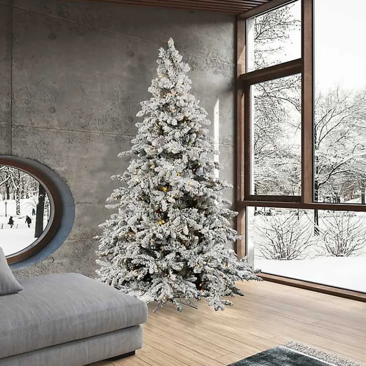 Outlet 7.5 ft. Pre-Lit Flocked Utica Fir Christmas Tree Christmas Trees