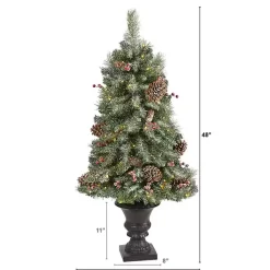 Outlet 4 ft. Pre-Lit Frosted Berry and Pine Tree in Urn Christmas Trees