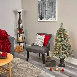 Outlet 4 ft. Pre-Lit Frosted Berry and Pine Tree in Urn Christmas Trees