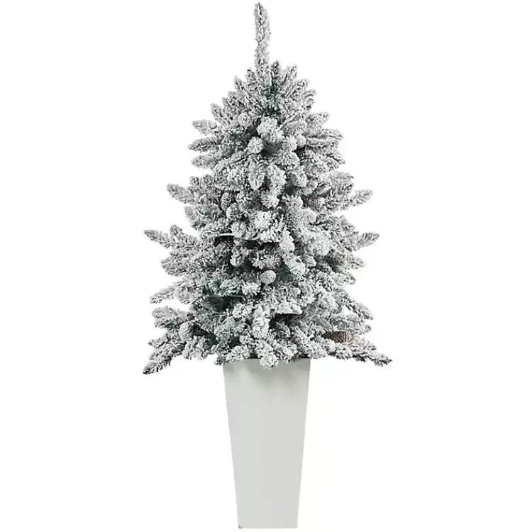 Discount 4.5 ft. Pre-Lit Livingston Fir Tree in White Plant Christmas Trees