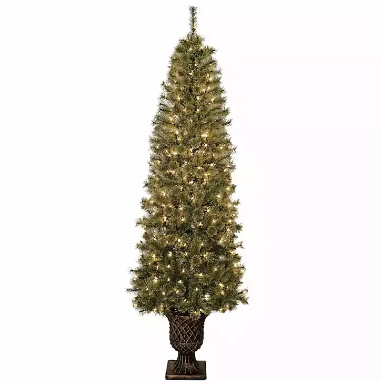 New 7 ft. Pre-Lit Pine Christmas Tree in Bronze Urn Christmas Trees