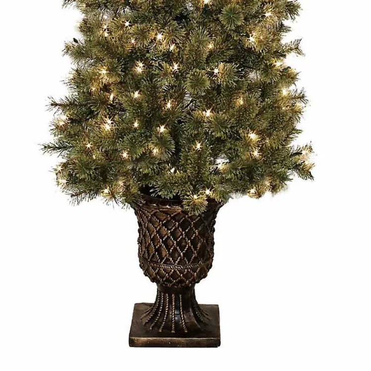 New 7 ft. Pre-Lit Pine Christmas Tree in Bronze Urn Christmas Trees