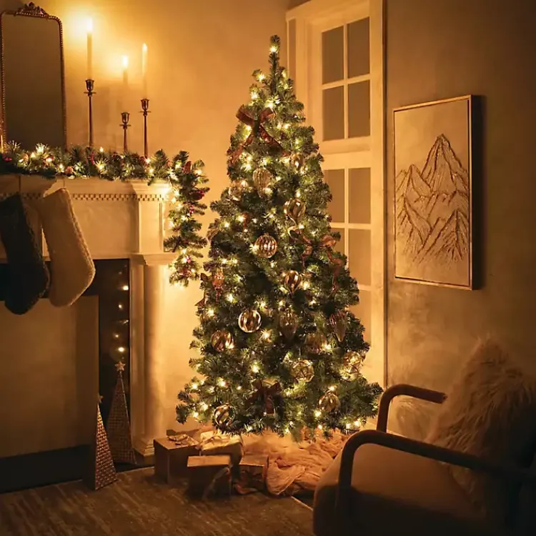 Clearance 6.5 ft. Pre-Lit Pine Christmas Tree Christmas Trees