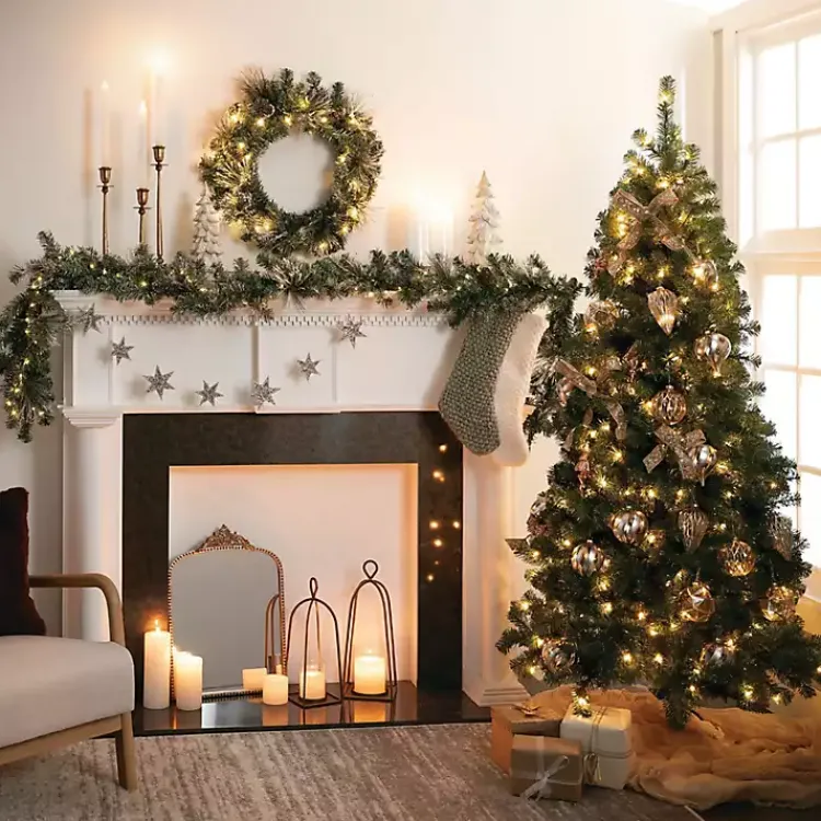 Clearance 6.5 ft. Pre-Lit Pine Christmas Tree Christmas Trees