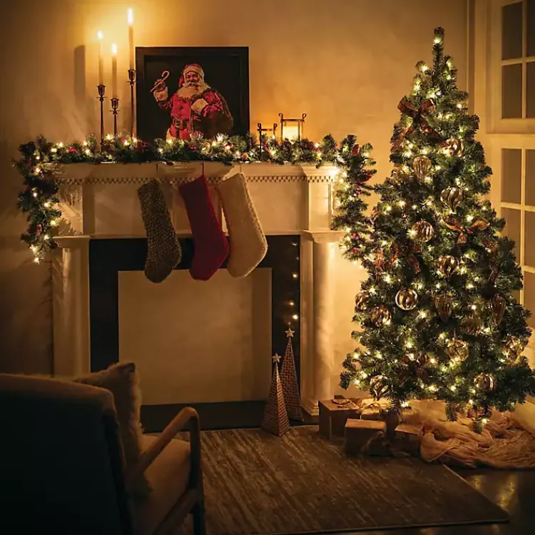 Clearance 6.5 ft. Pre-Lit Pine Christmas Tree Christmas Trees