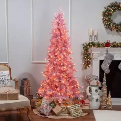 Outlet 7.5 ft. Pre-Lit Pink Tinsel Christmas Tree Christmas Trees