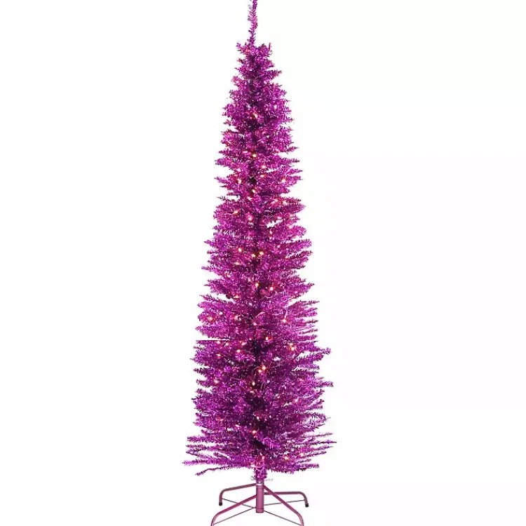Hot 6 ft. Pre-Lit Pink Tinsel Christmas Tree Christmas Trees