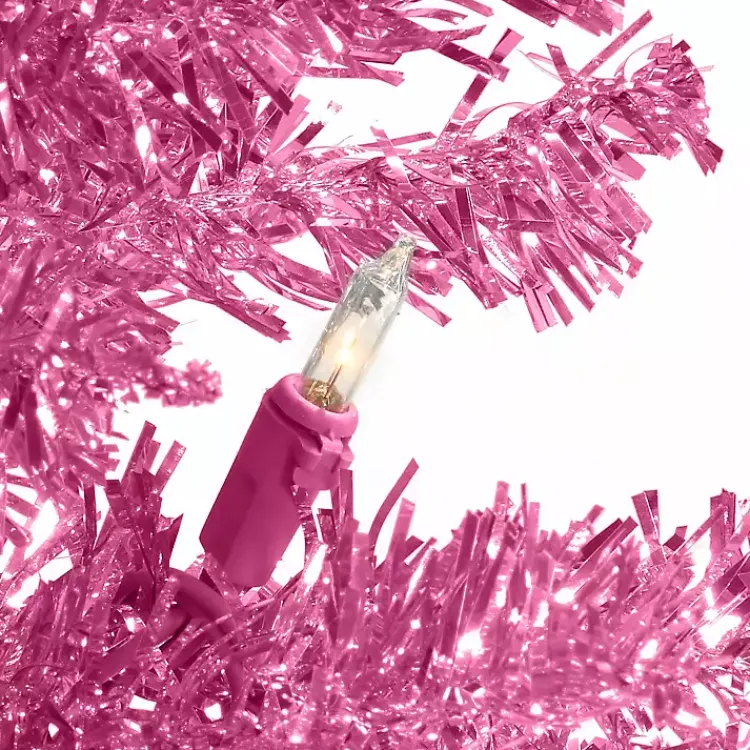 Hot 6 ft. Pre-Lit Pink Tinsel Christmas Tree Christmas Trees