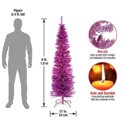 Hot 6 ft. Pre-Lit Pink Tinsel Christmas Tree Christmas Trees