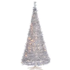Discount 6 ft. Pre-Lit Silver Tinsel Pop-Up Christmas Tree Christmas Trees