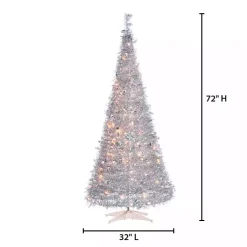 Discount 6 ft. Pre-Lit Silver Tinsel Pop-Up Christmas Tree Christmas Trees