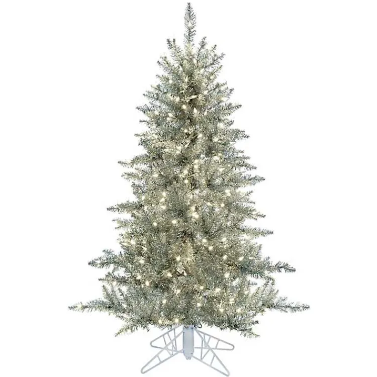 Best 5.5 ft. Pre-Lit Silver Tinsel Christmas Tree Christmas Trees