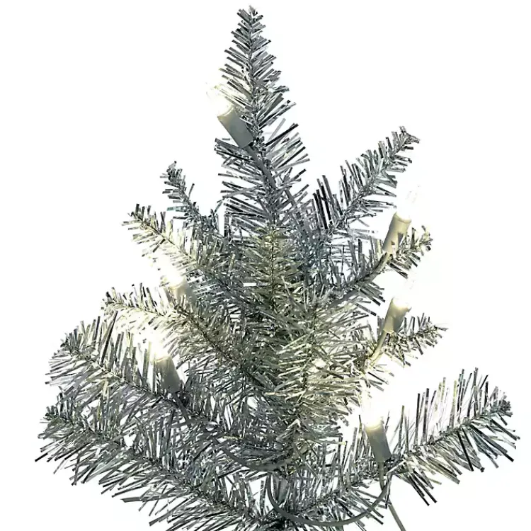 Best 5.5 ft. Pre-Lit Silver Tinsel Christmas Tree Christmas Trees