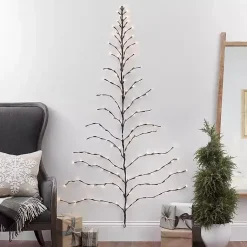 Sale 6 ft. Pre-Lit Twig Wall Hanging Christmas Tree Christmas Art & Wall Decor