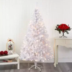 New 6 ft. Pre-Lit White Christmas Tree Christmas Trees