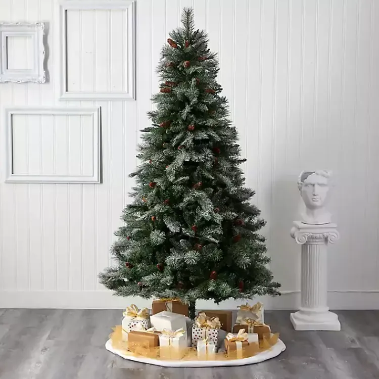 Hot 7 ft. Snowy Pine & Pinecones Christmas Tree Christmas Trees