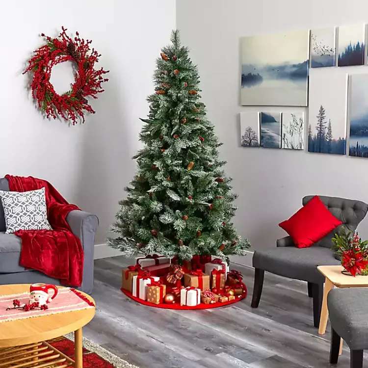 Hot 7 ft. Snowy Pine & Pinecones Christmas Tree Christmas Trees