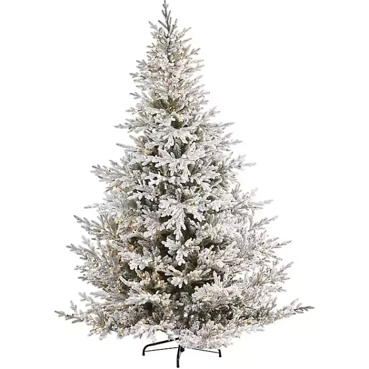 Clearance 8 ft. Warm Lit Flocked Fraser Fir Christmas Tree Christmas Trees