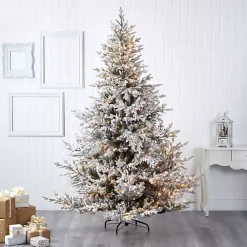 Clearance 8 ft. Warm Lit Flocked Fraser Fir Christmas Tree Christmas Trees