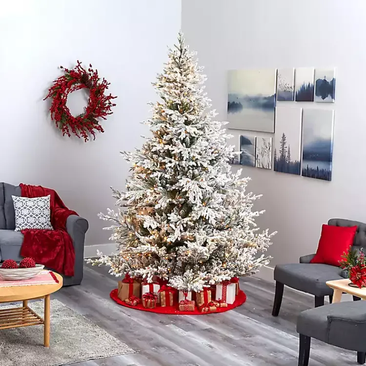 Clearance 8 ft. Warm Lit Flocked Fraser Fir Christmas Tree Christmas Trees