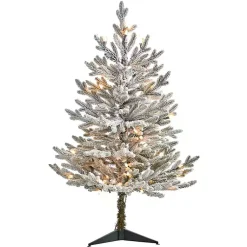 Discount 3 ft. White Lit Flocked Fraser Fir Christmas Tree Christmas Trees