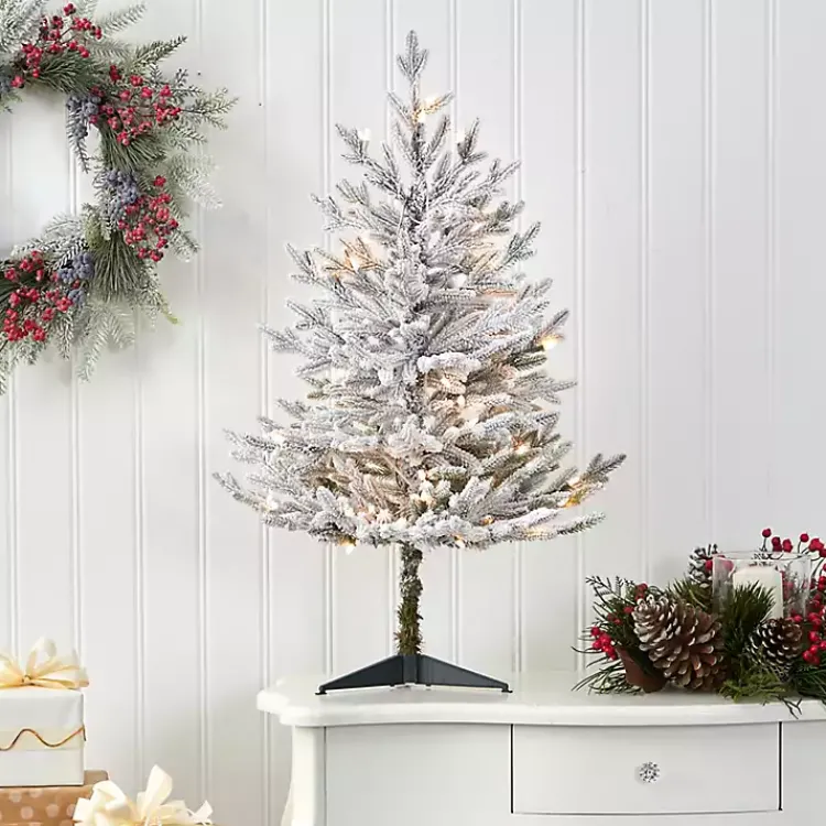 Discount 3 ft. White Lit Flocked Fraser Fir Christmas Tree Christmas Trees