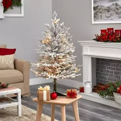 Discount 3 ft. White Lit Flocked Fraser Fir Christmas Tree Christmas Trees