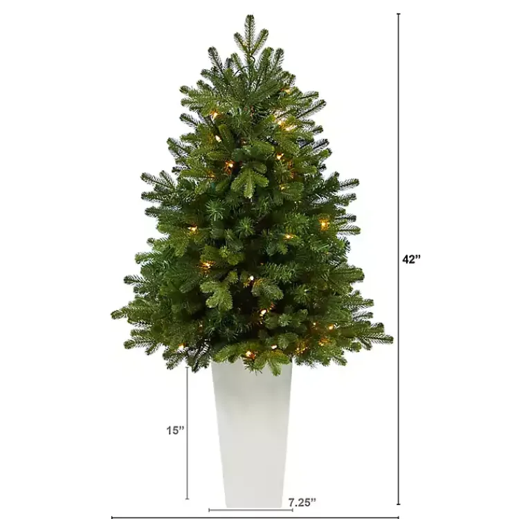 Clearance 3.5 Lit Fir Christmas Tree in White Tower Planter Christmas Arrangements & Garland