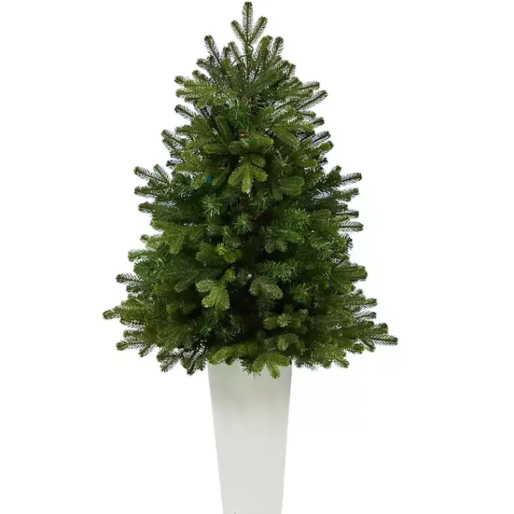 Clearance 3.5 Lit Fir Christmas Tree in White Tower Planter Christmas Arrangements & Garland