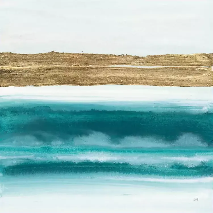 Kirklands Home Canvas Art|Abstract Gold Emerald Beach III Canvas Art Print