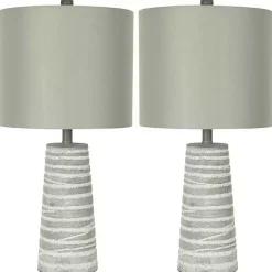 Kirklands Home Table Lamps|Abstract Gray Ribbed Stripes Table Lamps, Set of 2 White