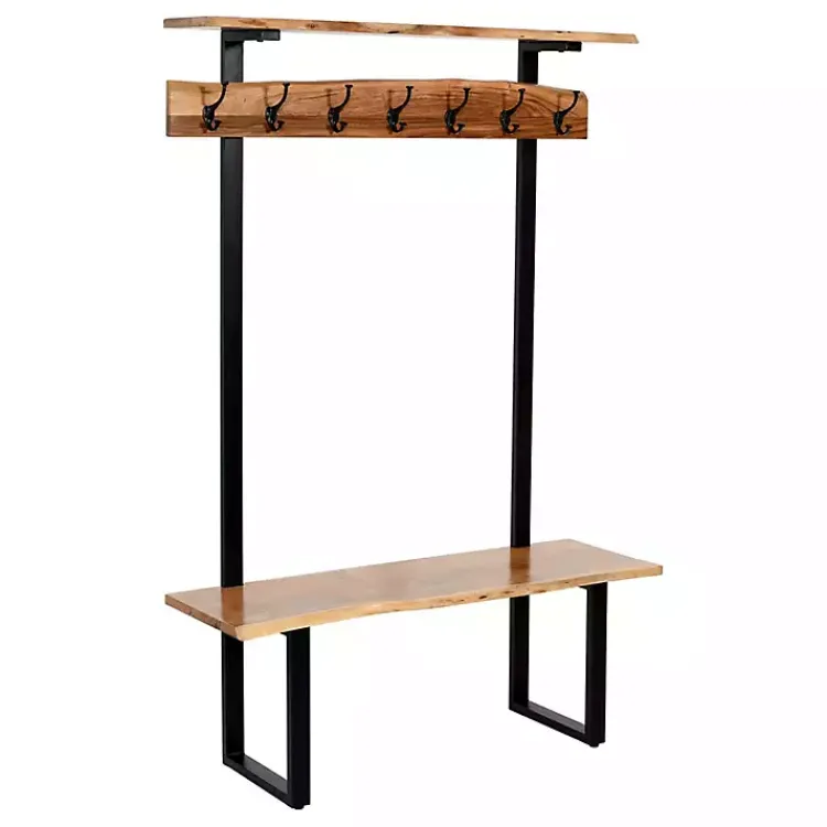 Kirklands Home Entryway Furniture|Acacia Wood Modern Storage Hooks Hall Tree